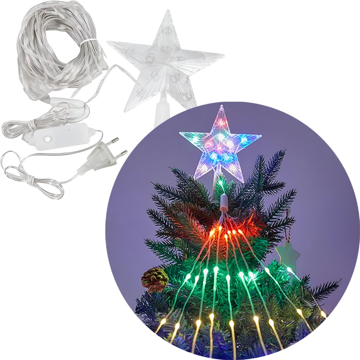 Ponteira Estrela Luzes LEDs Colorido Enfeite Natal 1m Bivolt