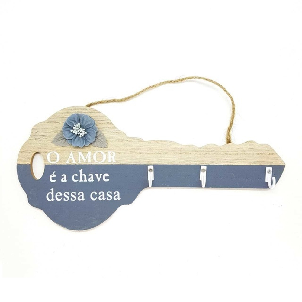Porta Chaves Parede Criativo em Forma de Chave MDF O Amor é a Chave Dessa Casa