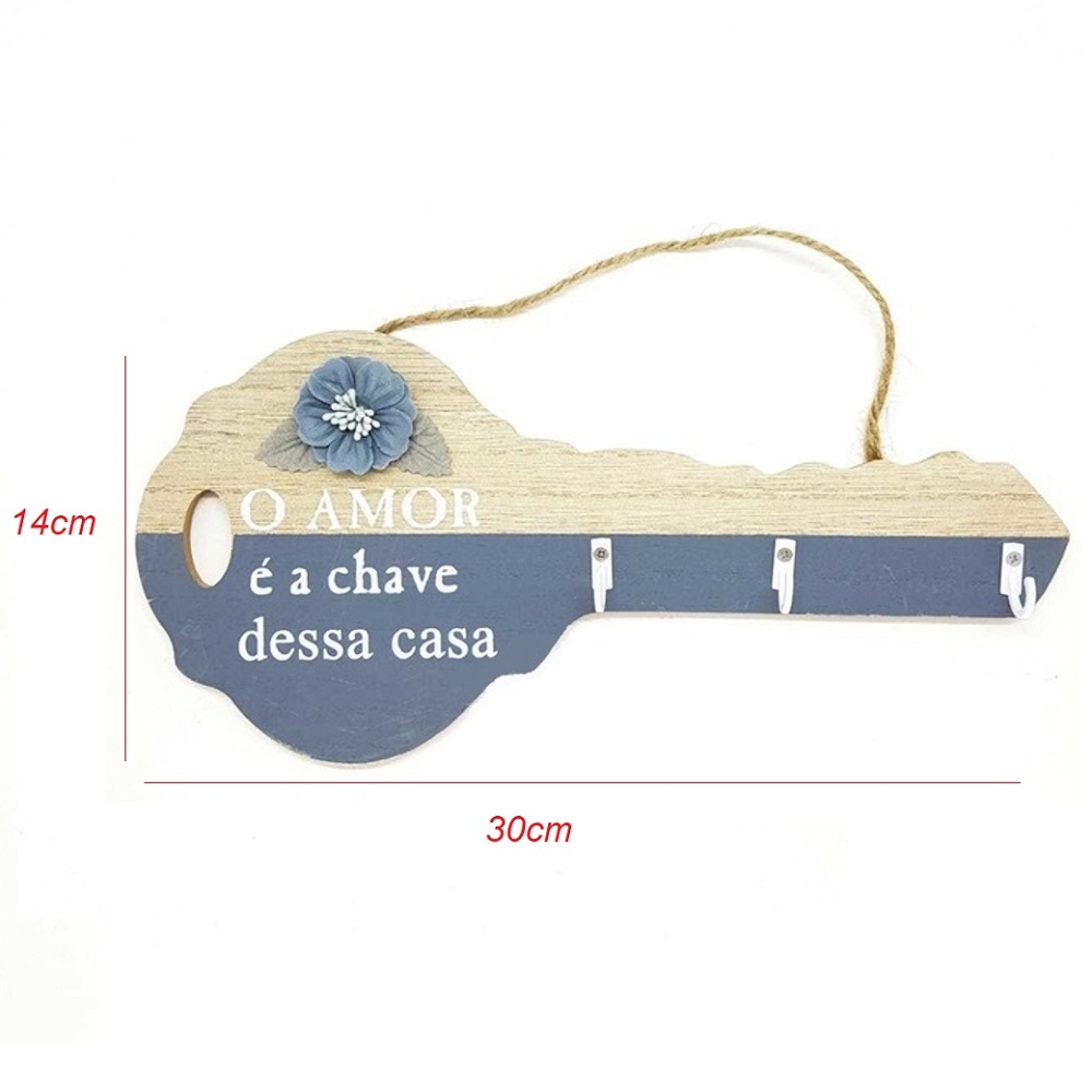Porta Chaves Parede Criativo em Forma de Chave MDF O Amor é a Chave Dessa Casa