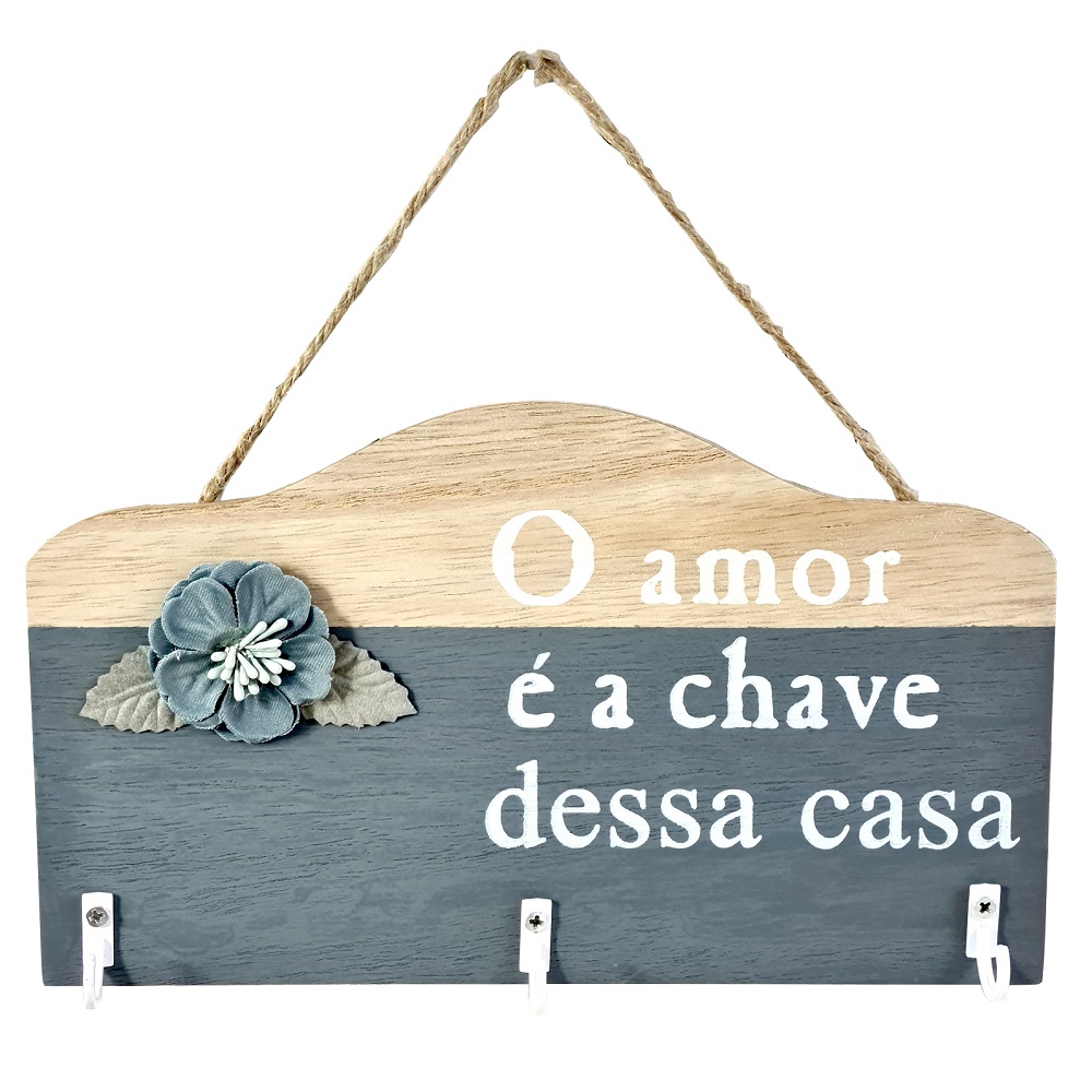 Porta Chaves Parede Criativo em MDF 3 Ganchos O Amor é a Chave
