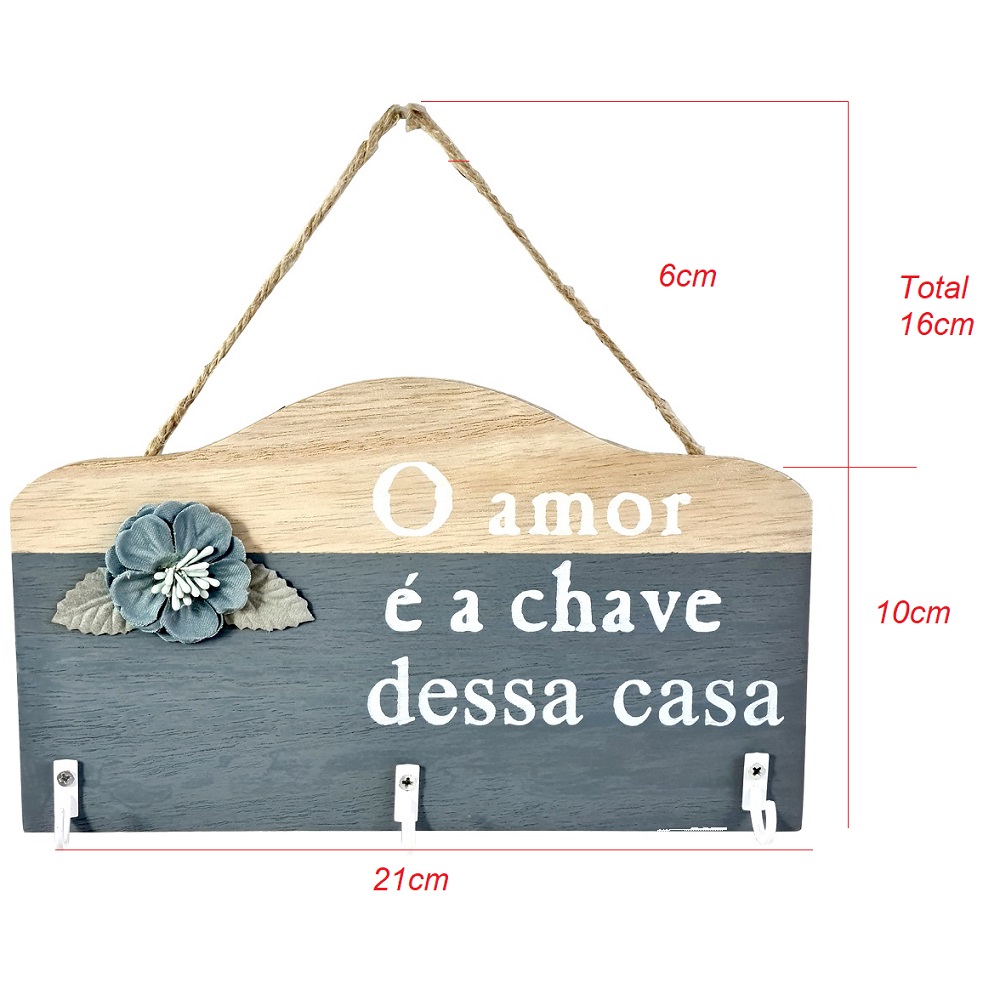 Porta Chaves Parede Criativo em MDF 3 Ganchos O Amor é a Chave