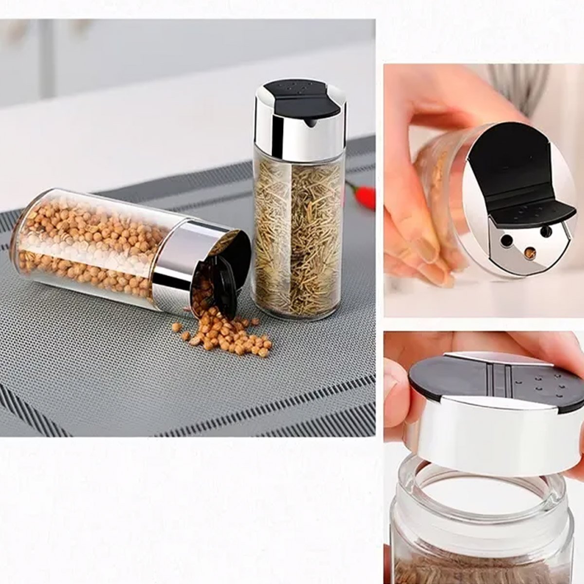 Porta Condimentos Temperos Vidro Conjunto 6pçs Com Suporte