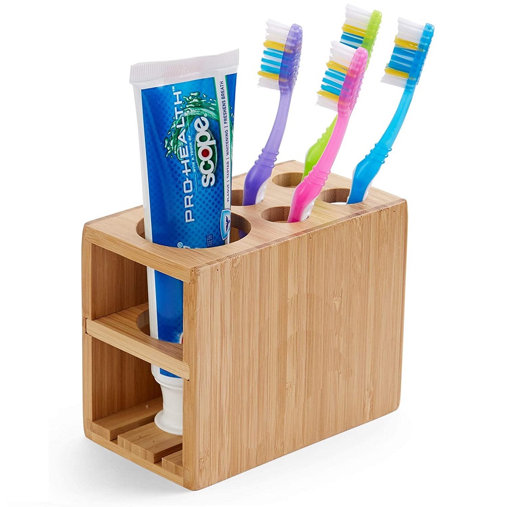 Porta Escova de Dentes e Pasta Bancada em Bambu Ecológico 