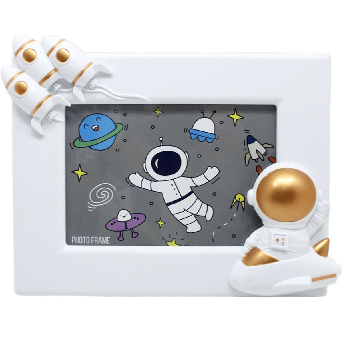 Porta Retrato Moldura Espacial Astronauta Foguete Branco 3D