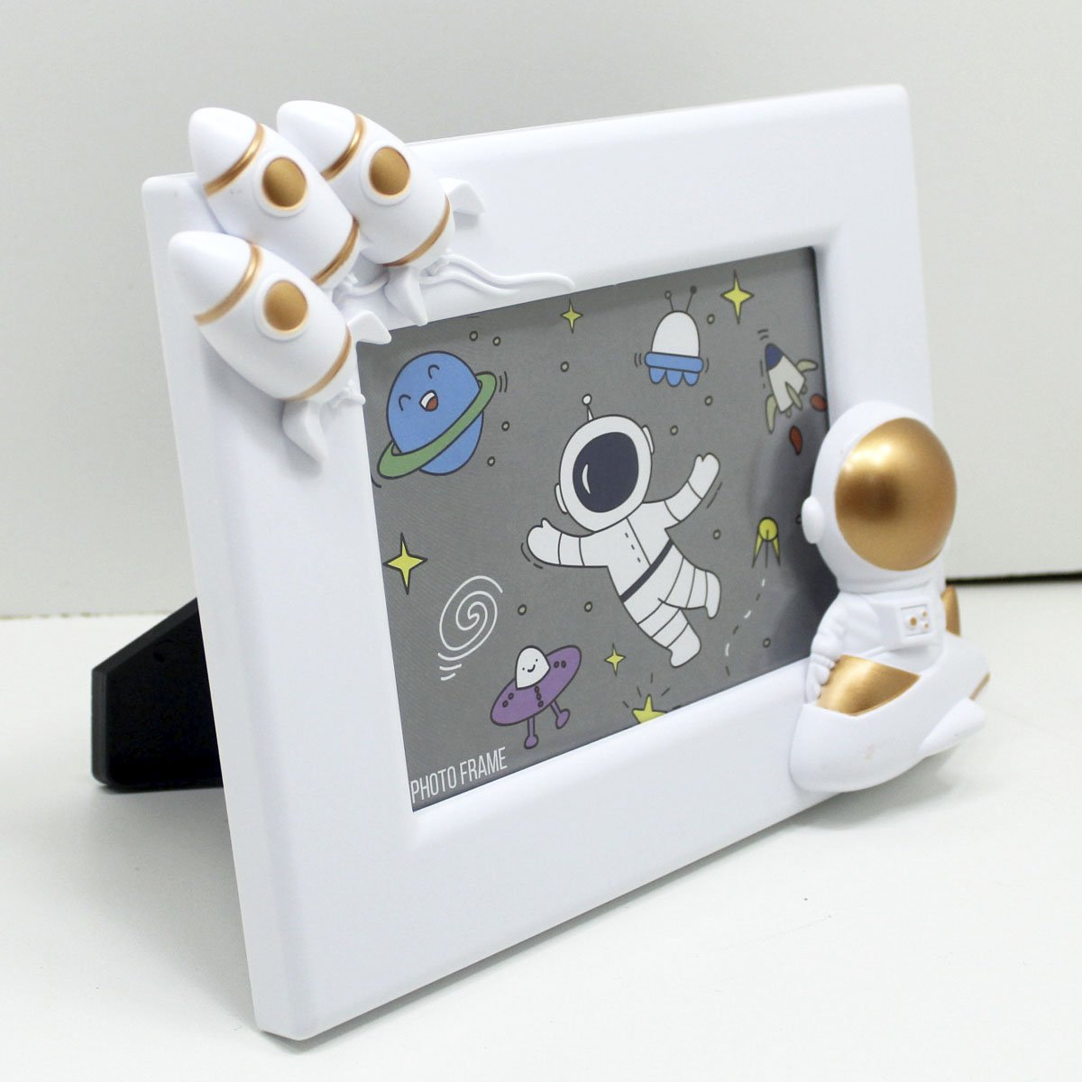 Porta Retrato Moldura Espacial Astronauta Foguete Branco 3D