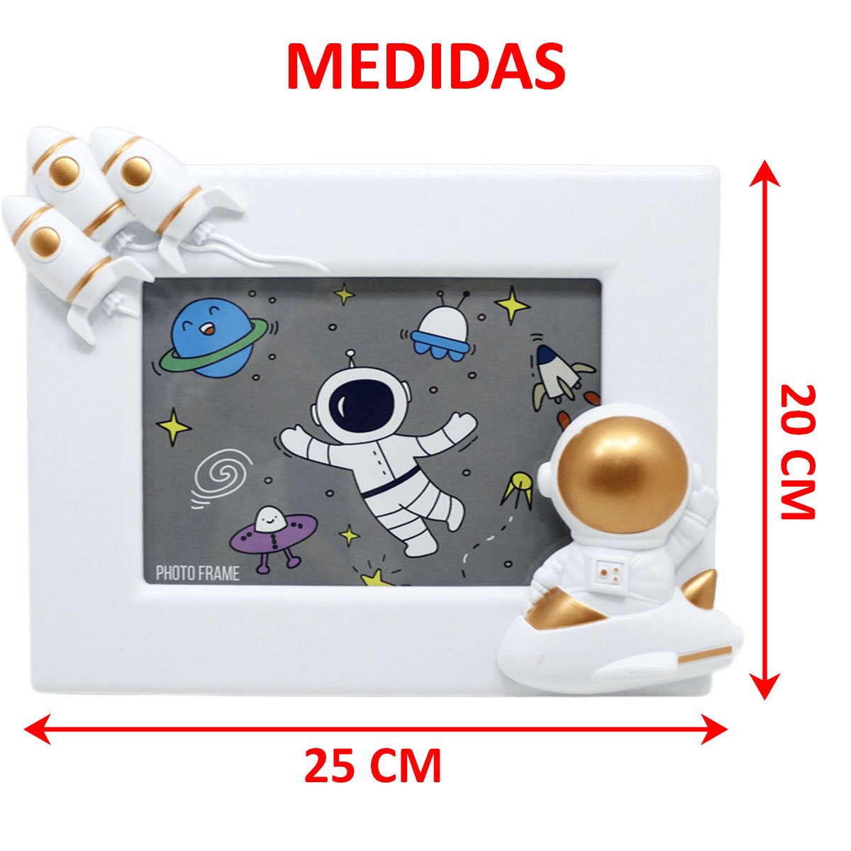 Porta Retrato Moldura Espacial Astronauta Foguete Branco 3D