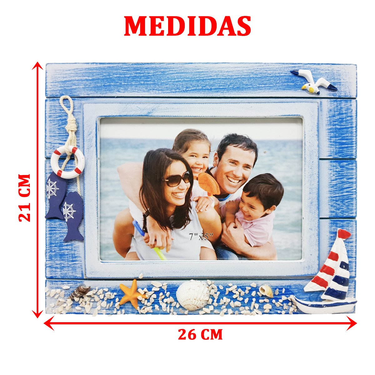 Porta Retrato Náutico Marítimo Retangular Em Madeira 7x5