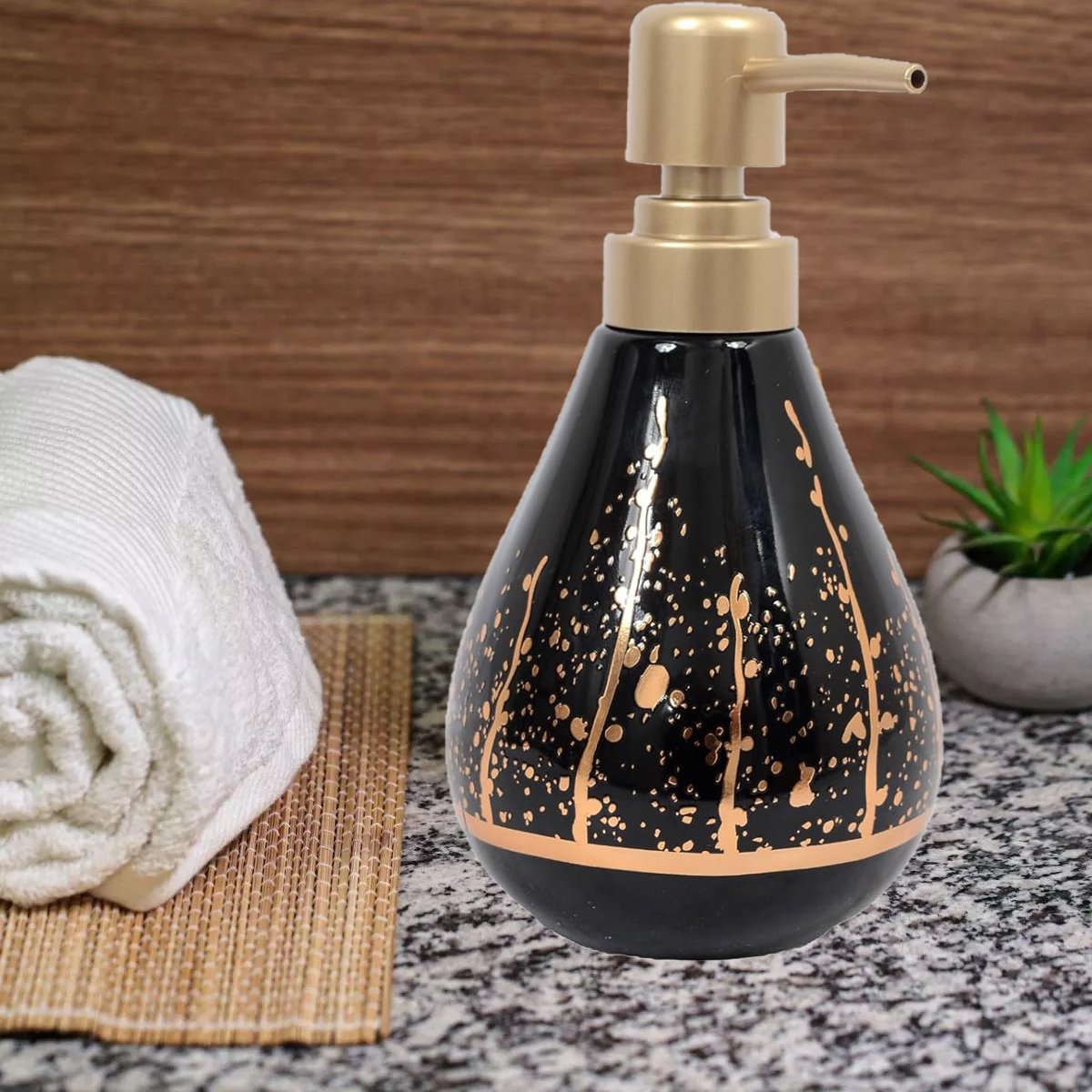 Porta Sabonete Liquido De Cerâmica Preto Premium 3D Lavabo