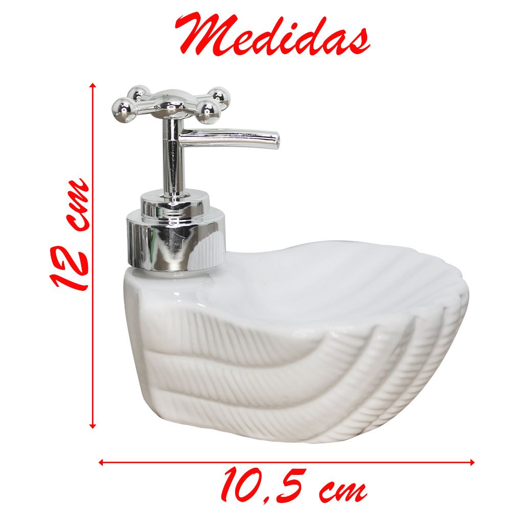 Porta Sabonete Liquido De Concha Branco Cerâmica 12cm