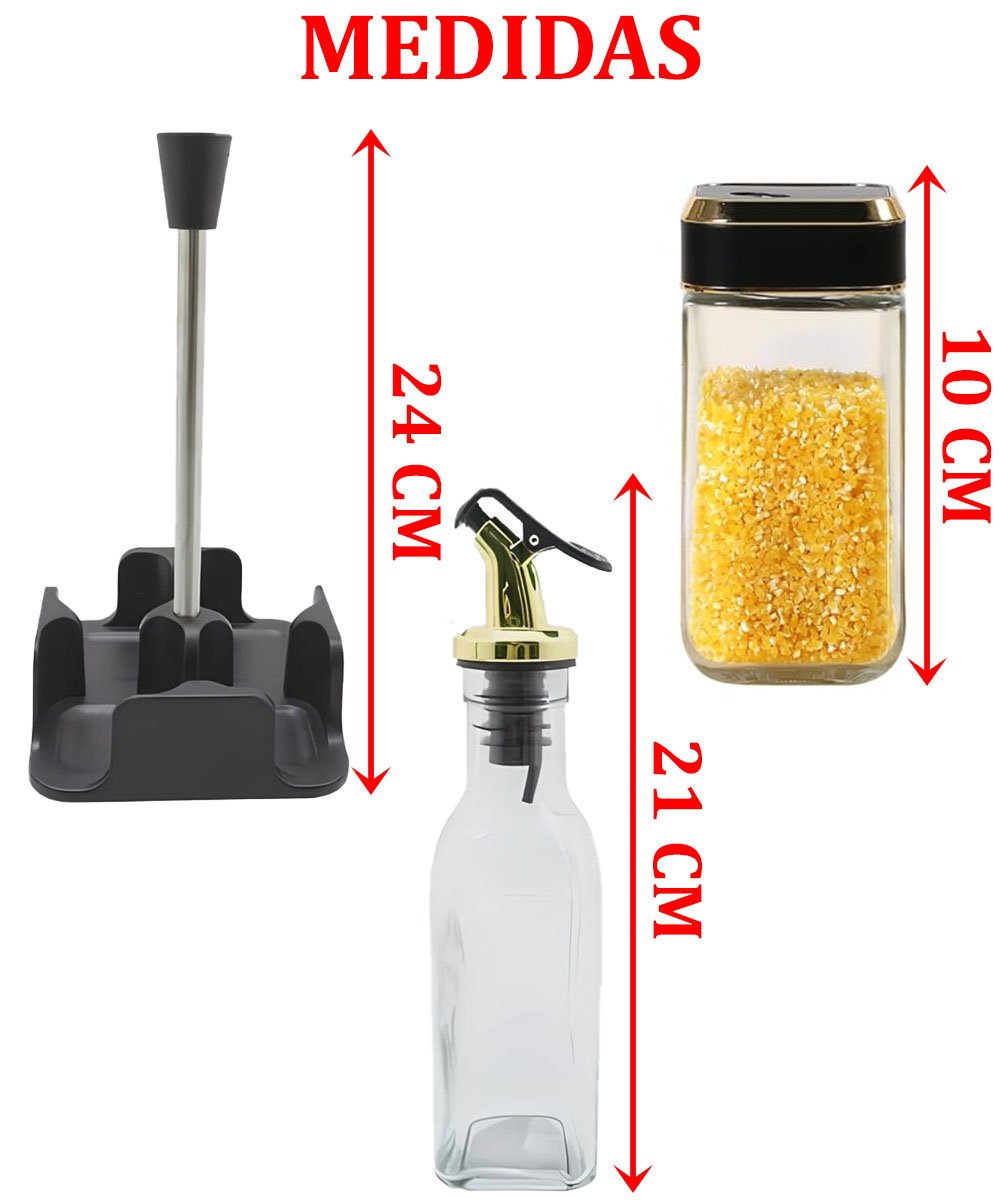 Porta Temperos Condimentos Galheteiro Dourado Suporte 4Pçs