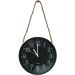 Relógio De Parede Black Quartz Redondo Com Corda De Sisal