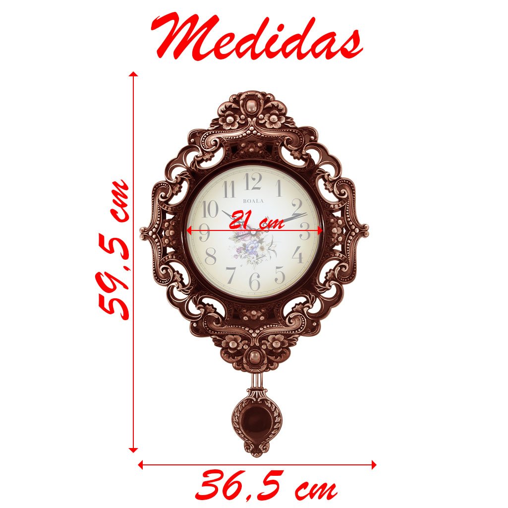 Relógio De Parede Cobre Quartz Clock Luxo Com Pendulo 59cm