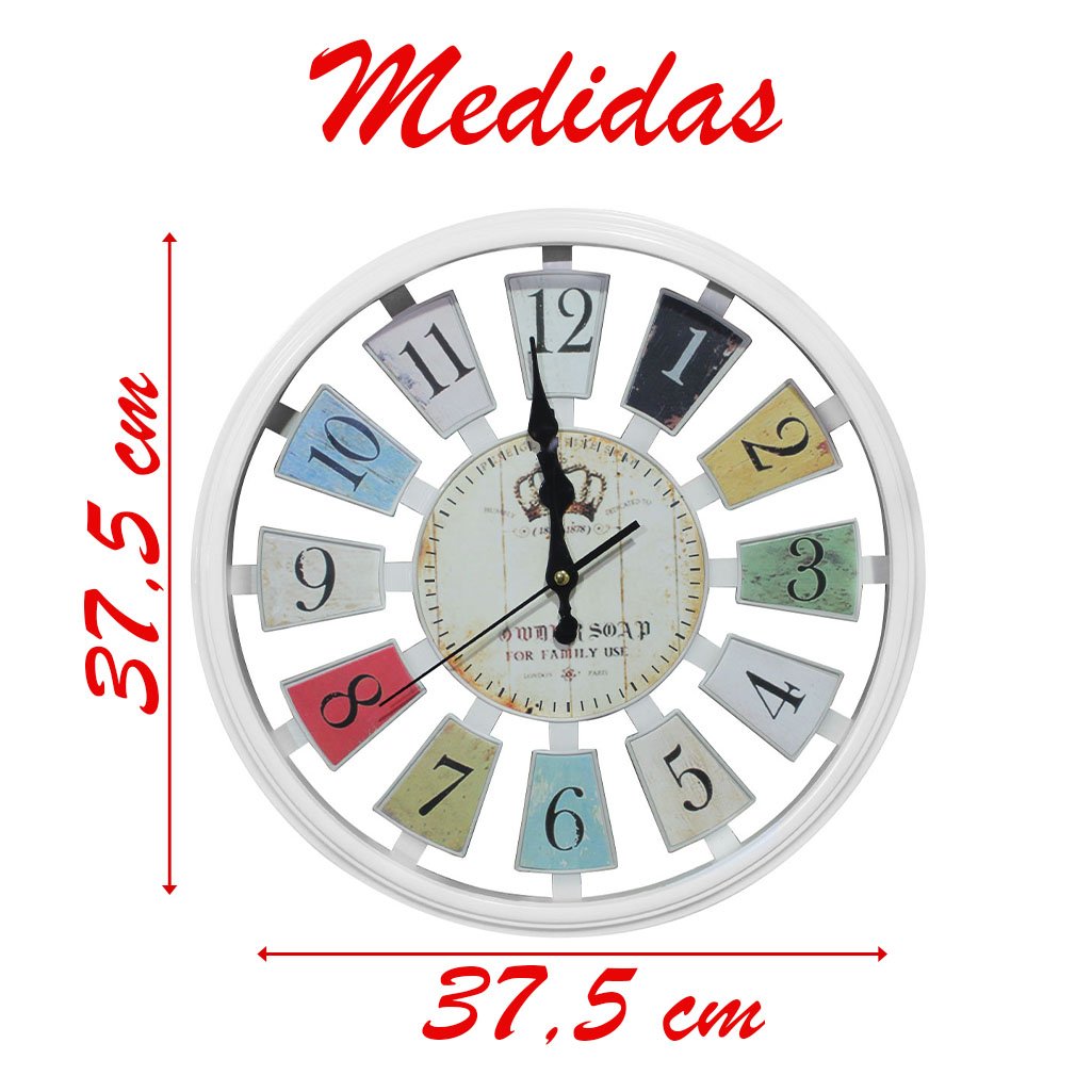 Relógio De Parede Decorativo Branco Sala Escritório 37,5cm