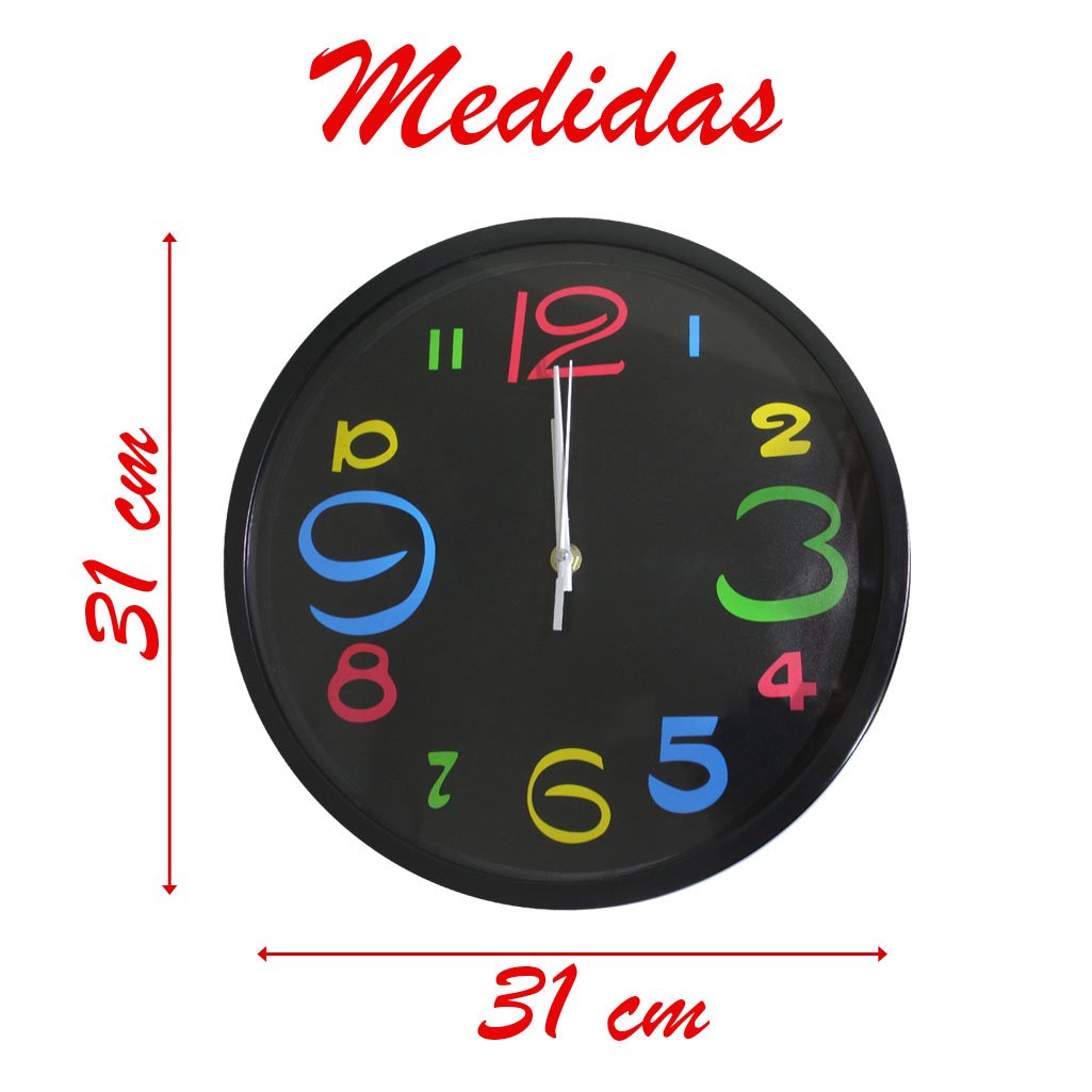 Relógio De Parede Decorativo Colorido Sala Escritório 31cm