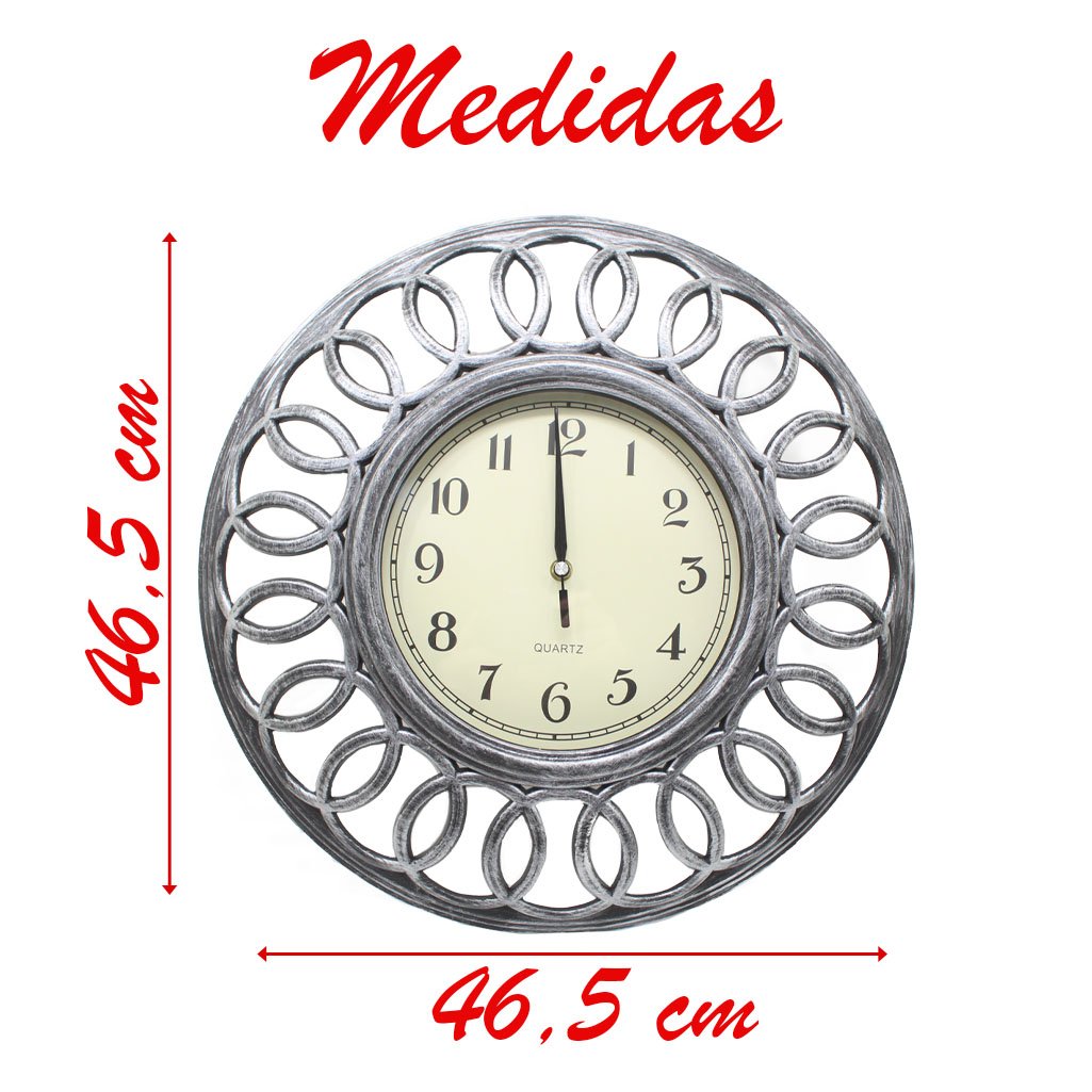 Relógio De Parede Decorativo Grande Prata Sala Escritório 46,5cm