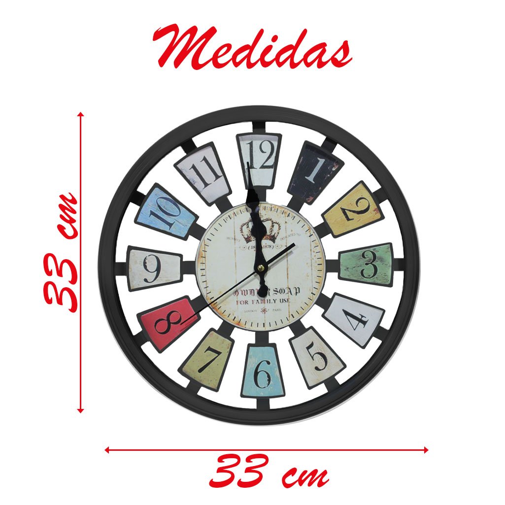 Relógio De Parede Decorativo Preto Sala Escritório 33cm