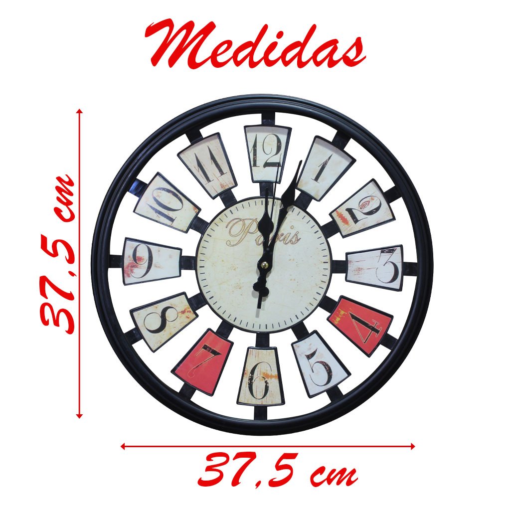 Relógio De Parede Decorativo Preto Sala Escritório 37,5cm
