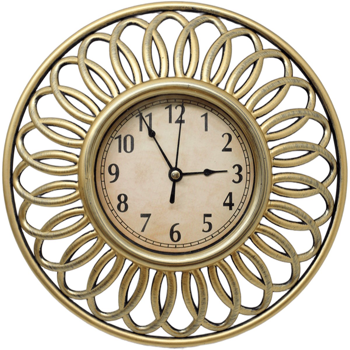 Relógio De Parede Redondo Vazado Dourado Decoração 3D 25cm