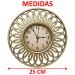 Relógio De Parede Redondo Vazado Dourado Decoração 3D 25cm