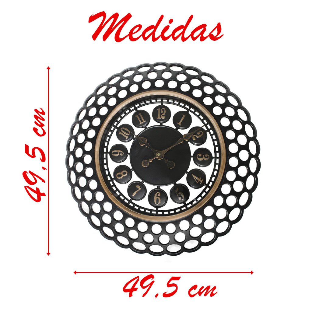 Relógio De Parede Vazado Preto Para Sala De Estar Escritórios 49,5cm