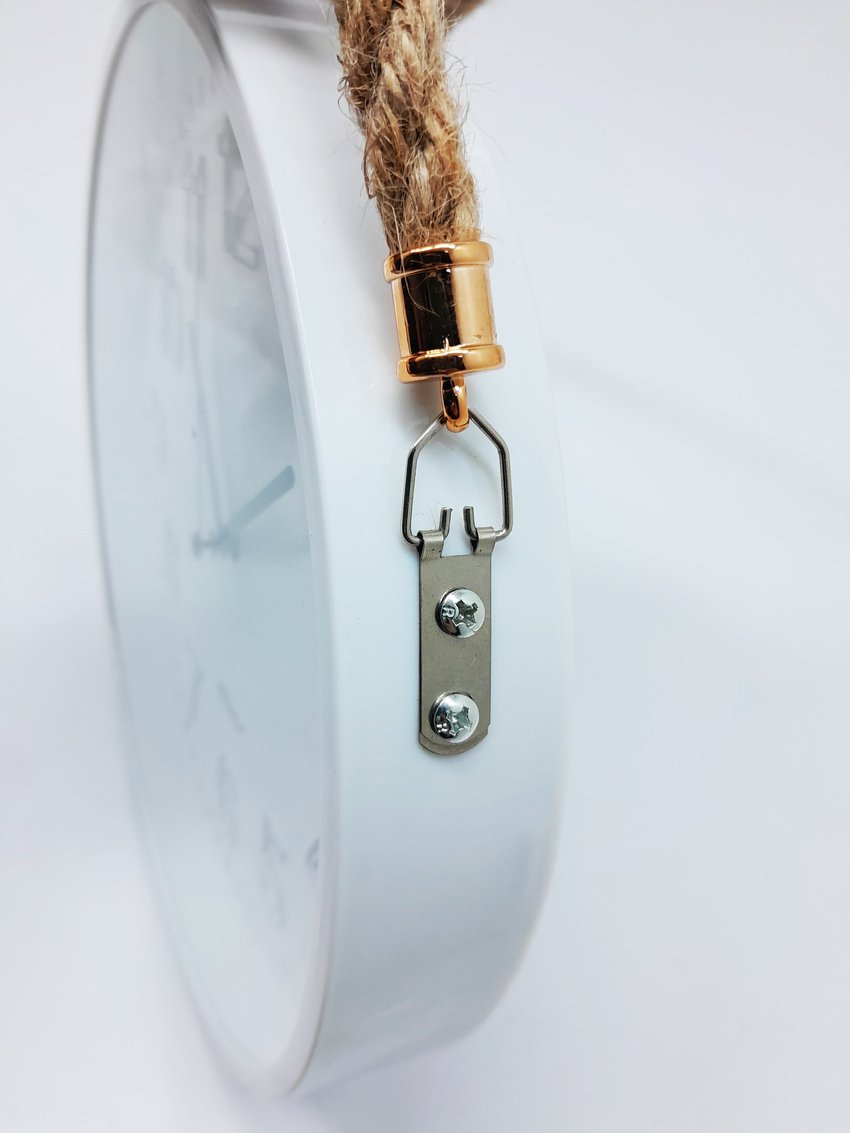 Relógio De Parede White Quartz Redondo Com Corda De Sisal