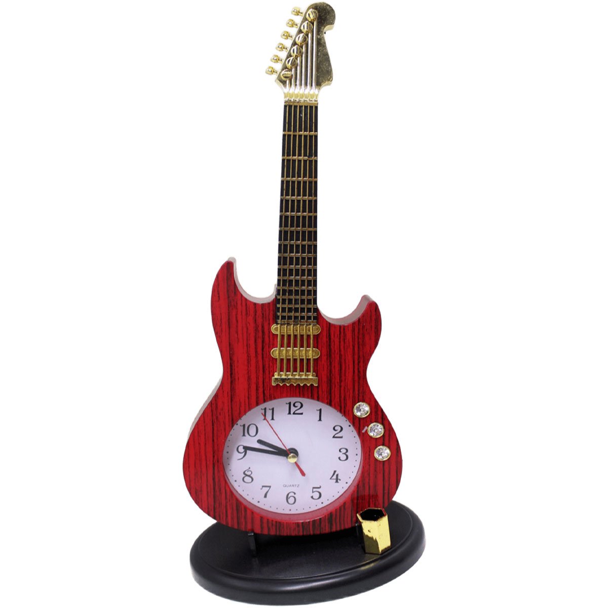 Relógio Decoração Mesa Estilo Guitarra Porta Caneta Vintage