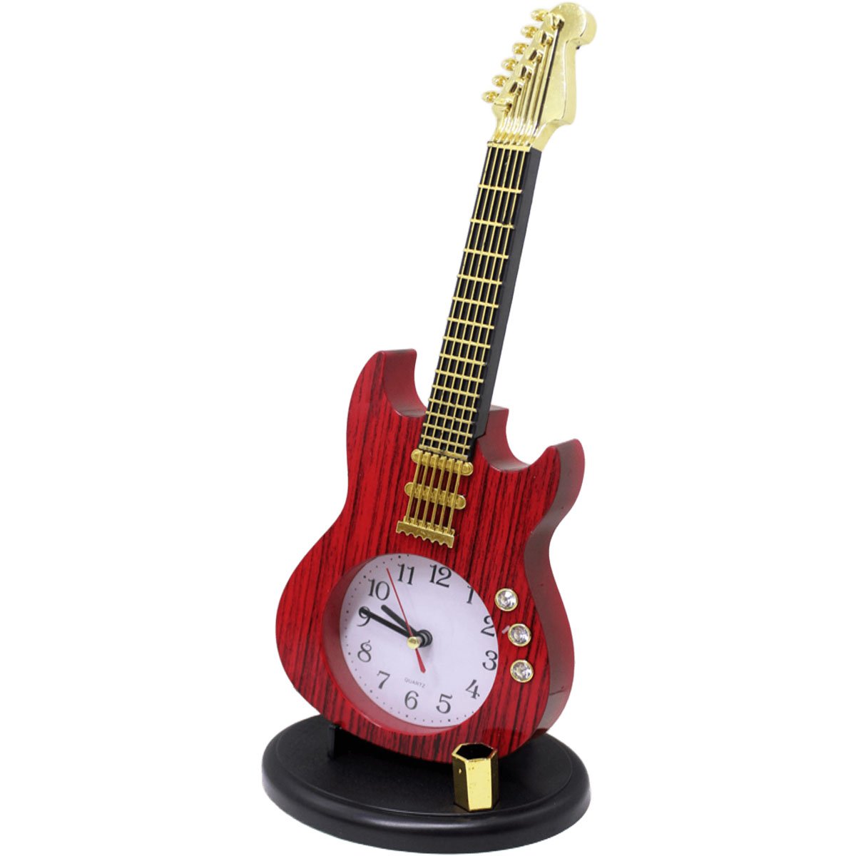 Relógio Decoração Mesa Estilo Guitarra Porta Caneta Vintage