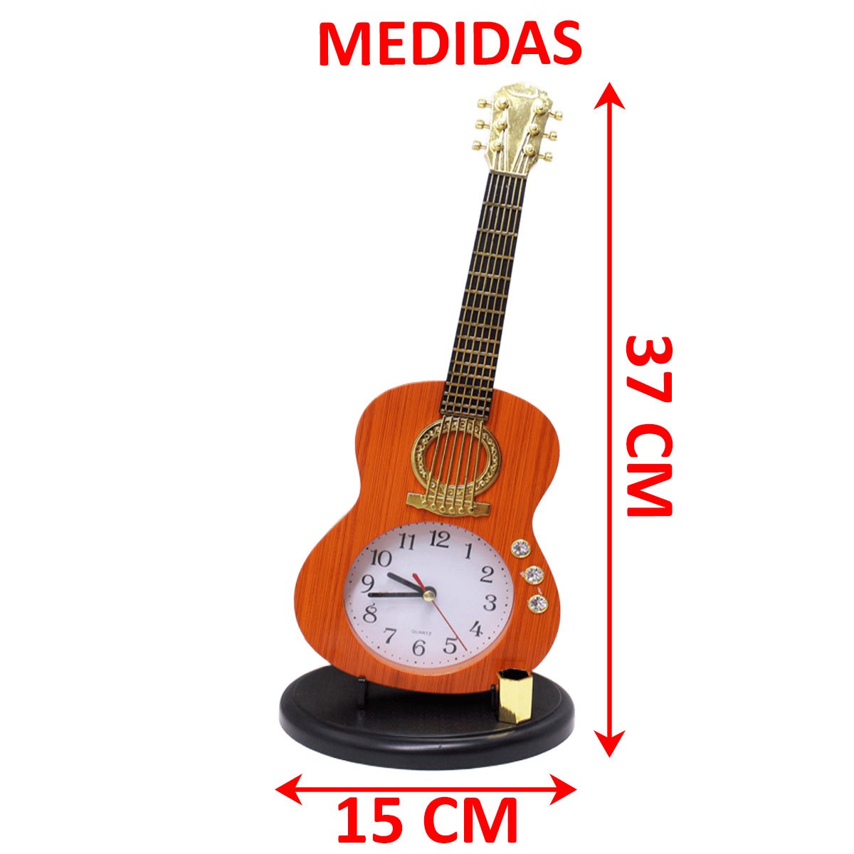 Relógio Decoração Mesa Estilo Guitarra Porta Caneta Vintage