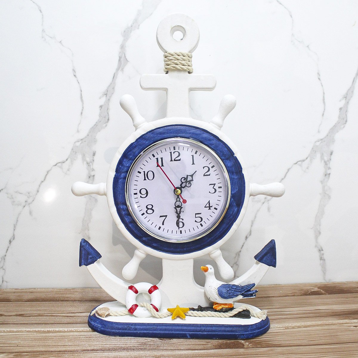 Relógio Decorativo Mesa Ancora Timão Náutico Marítimo 34cm