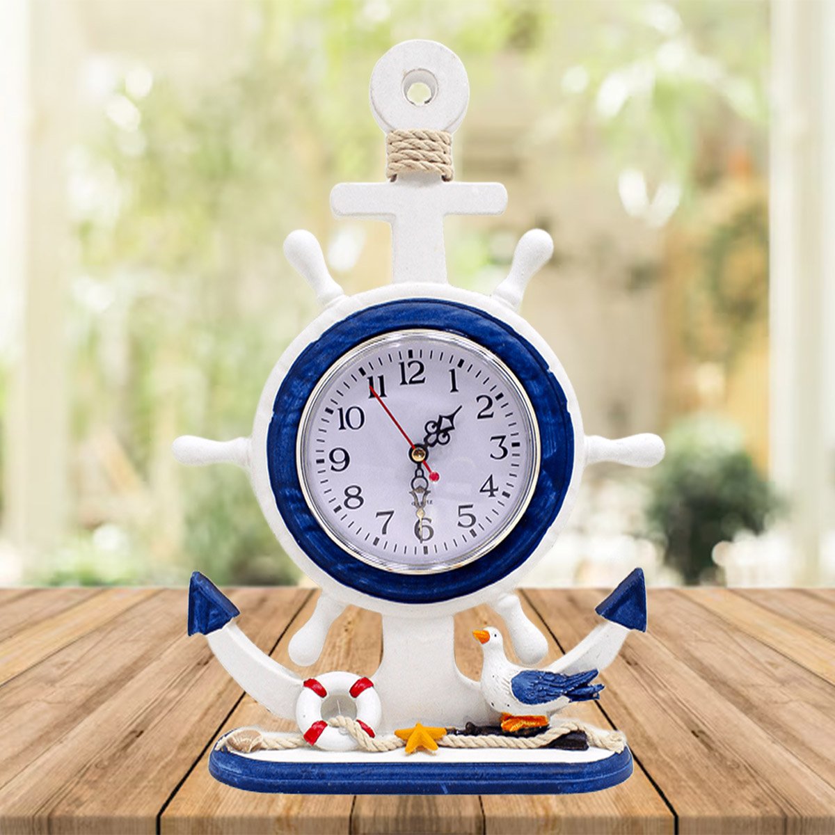 Relógio Decorativo Mesa Ancora Timão Náutico Marítimo 34cm
