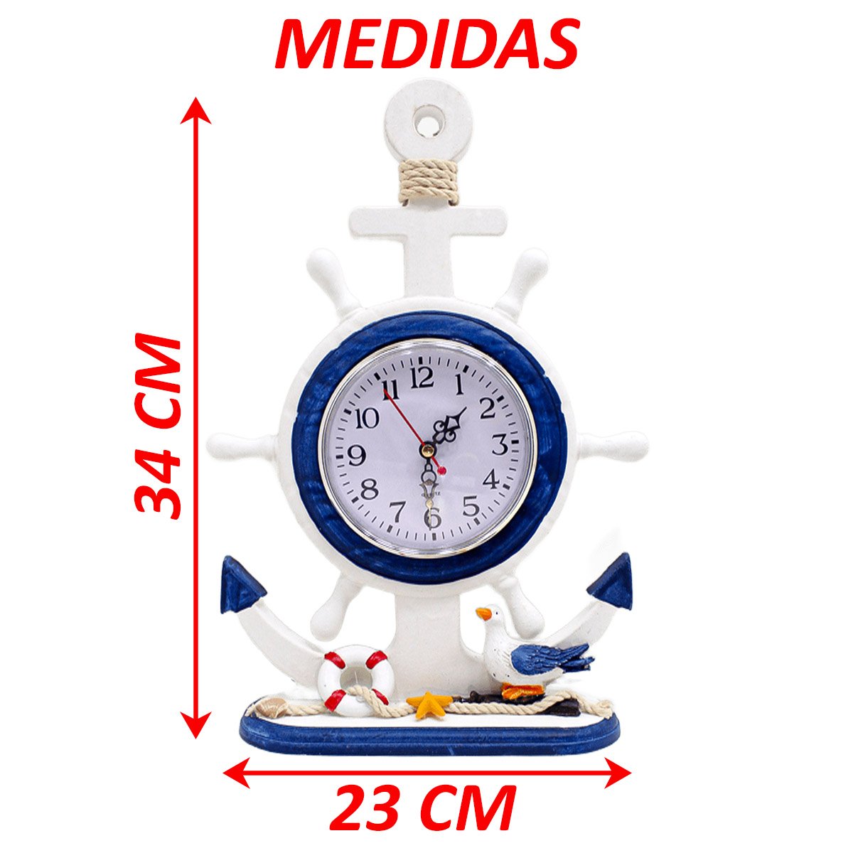 Relógio Decorativo Mesa Ancora Timão Náutico Marítimo 34cm