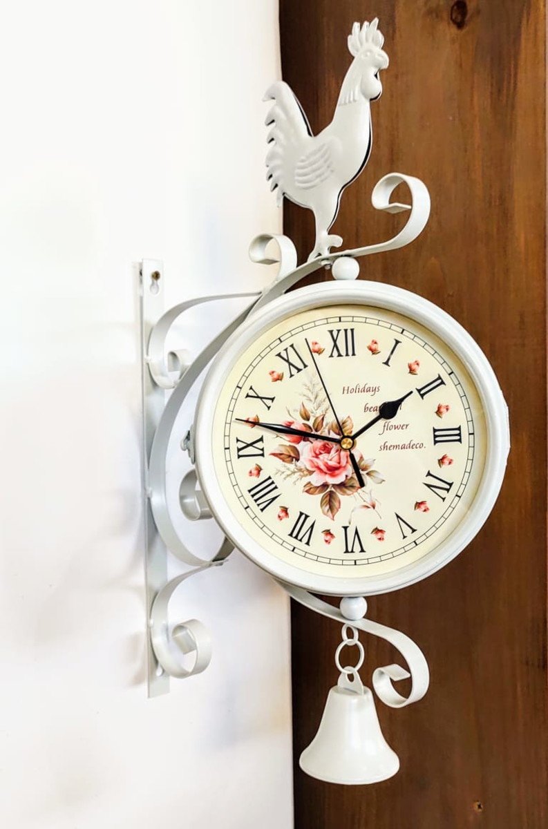 Relógio Estação Dupla Face Retrô Decoração Galo Branco
