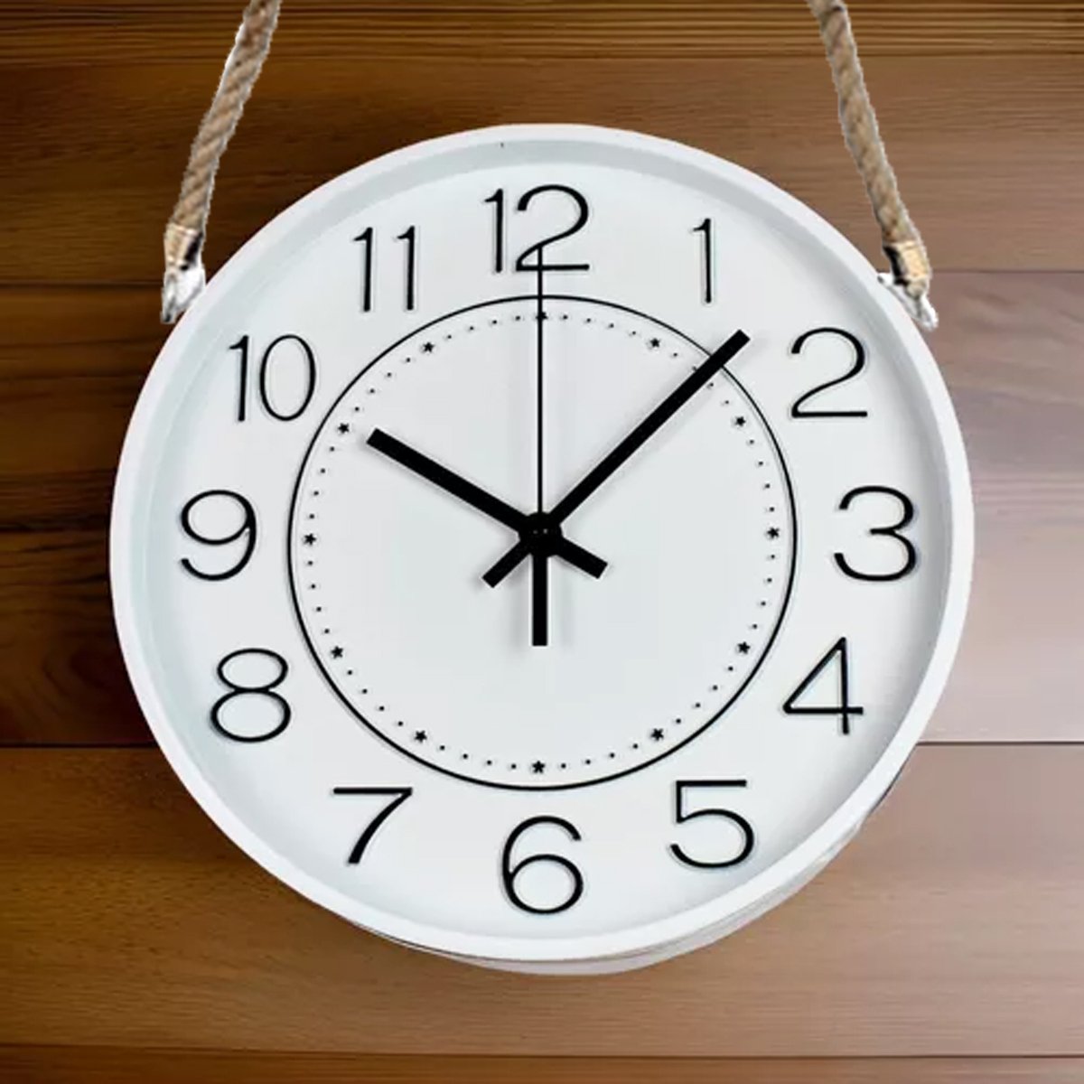 Relógio Parede Moderno Redondo Serrano Branco Com Corda 30cm