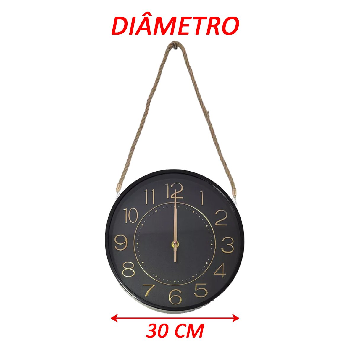 Relógio Parede Moderno Redondo Serrano Branco Com Corda 30cm