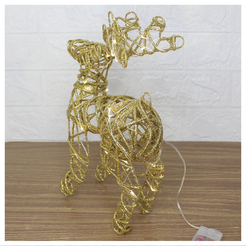 Rena Aramada Natal Iluminada 30 Led Dourada Com Glitter 30cm