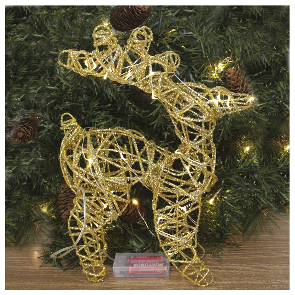 Rena Aramada Natal Iluminada 30 Led Dourada Com Glitter 30cm