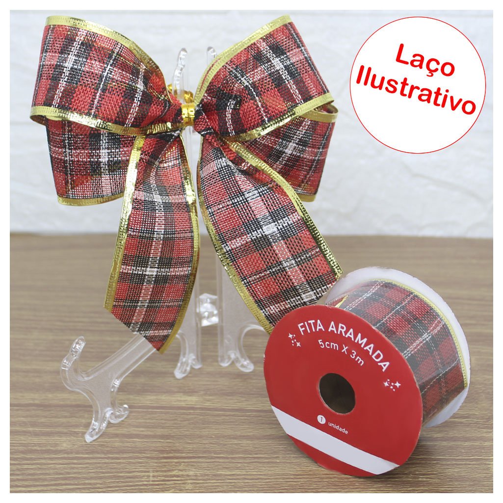 Rolo Fita Aramada Xadrez Decoração Natalina 5cmx3m