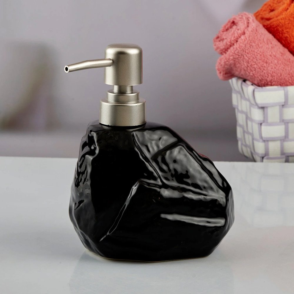 Saboneteira Líquida Textura Obsidiana Preto Cerâmica Lavabo