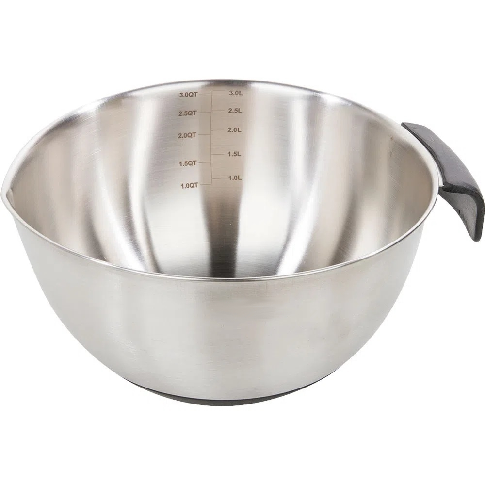 Tigela em inox 3 Litros com Medidas Internas - Alça em Silicone 