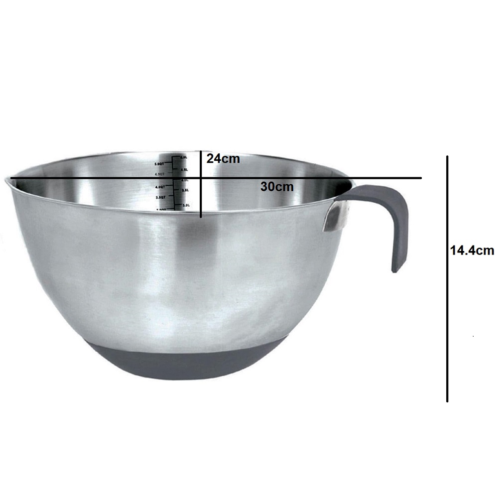 Tigela em inox 5 Litros com Medidas Internas - Alça em Silicone 
