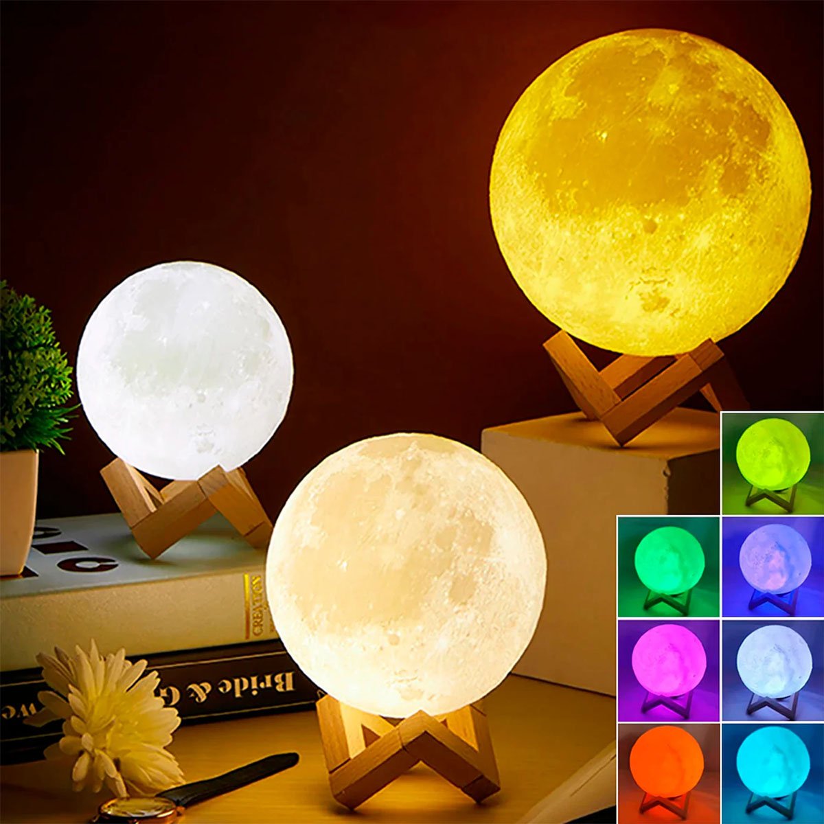 Umidificador Ambiente Lua Cheia LEDs Multicores Suporte 15cm