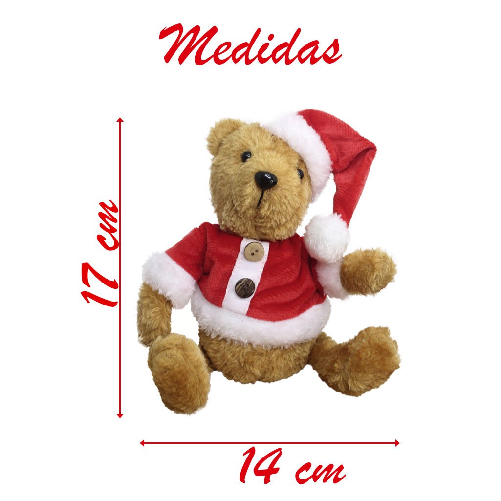 Ursinho De Pelúcia Roupa E Gorro Natalino Enfeite 17cm