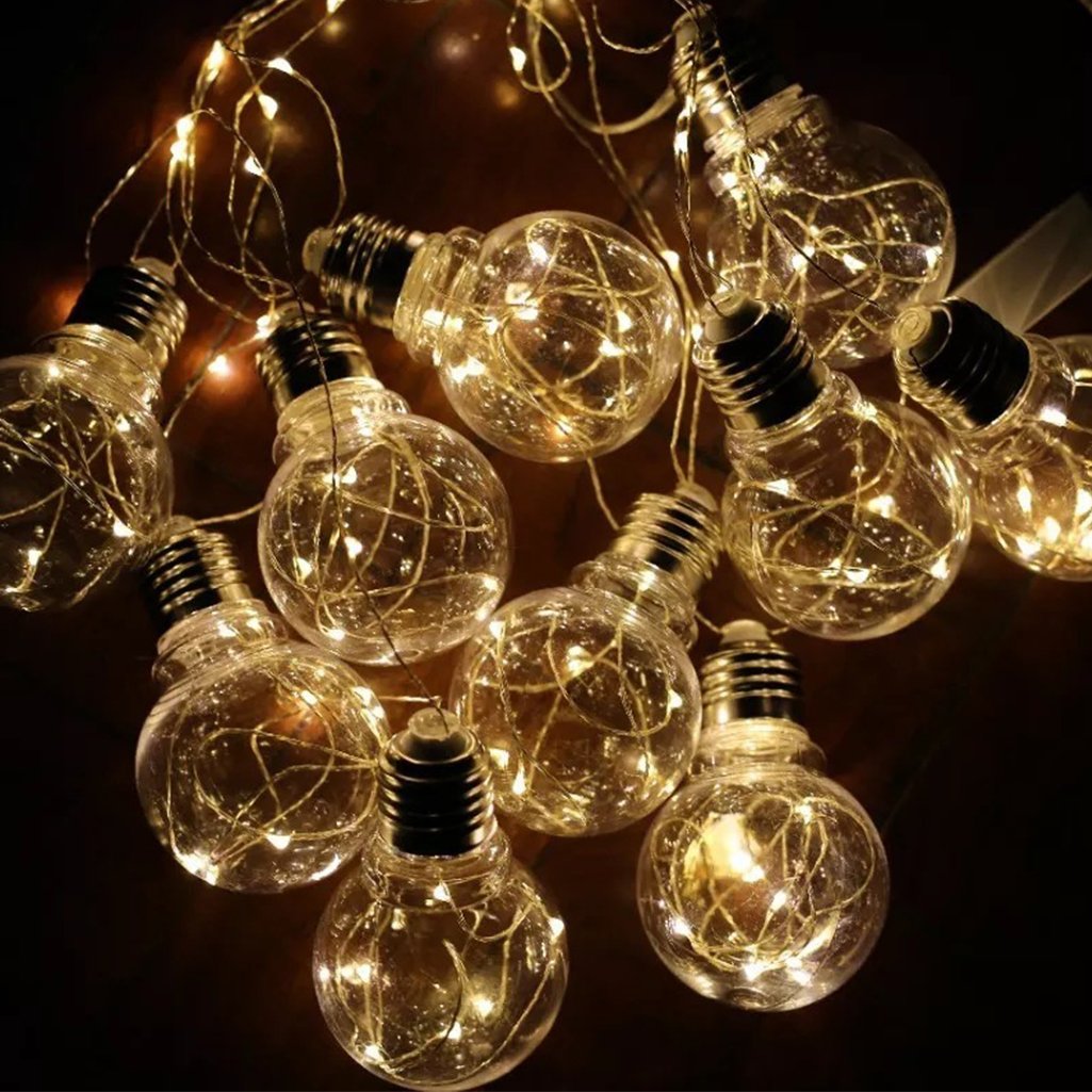 Varal Cordão Fio de Luzes 10 Lâmpadas De Led 4,6m 220v Foco Incandescente Natal Enfeite Pendente
