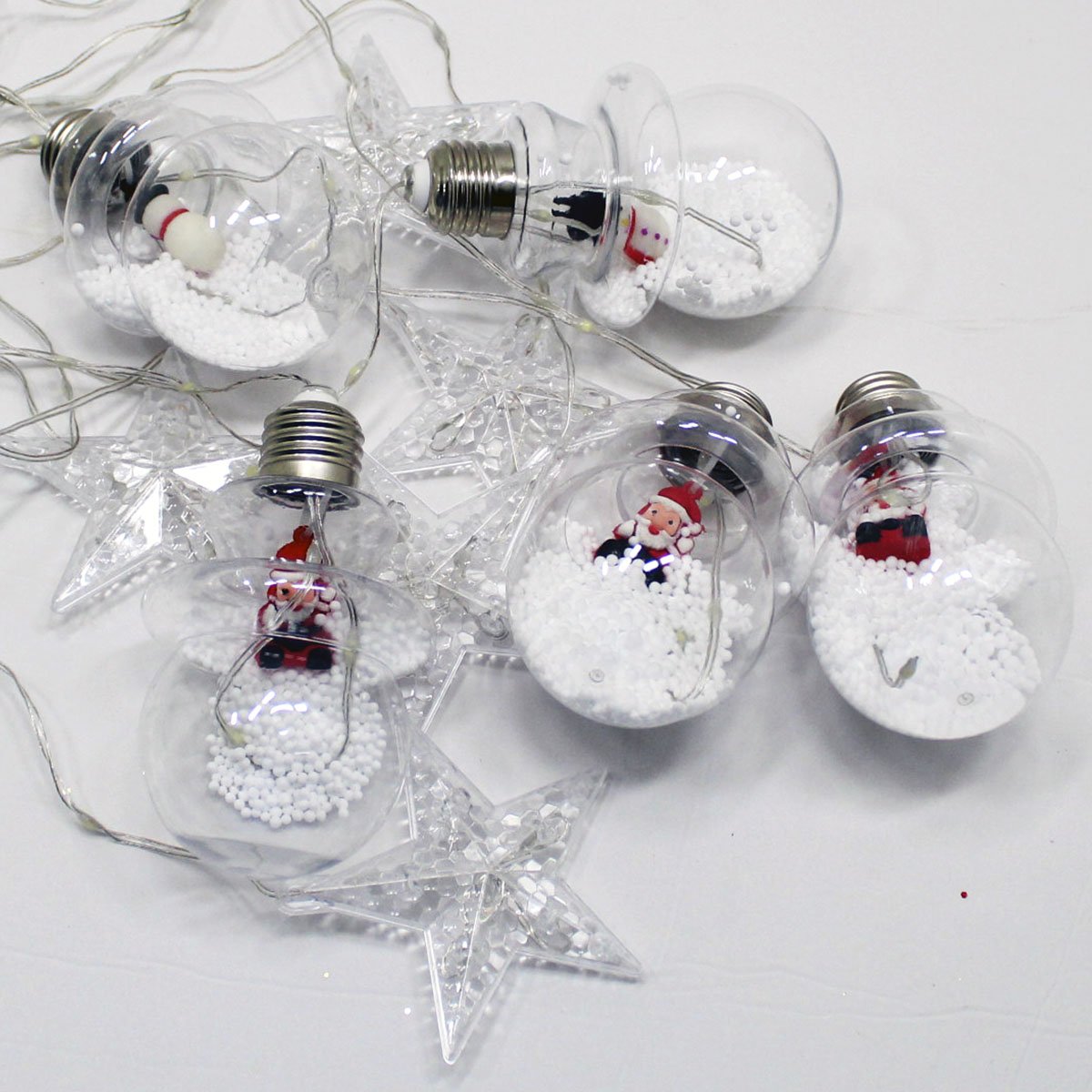 Varal Pisca Decoração Bolas E Estrelas Natal LED Colorido 3m