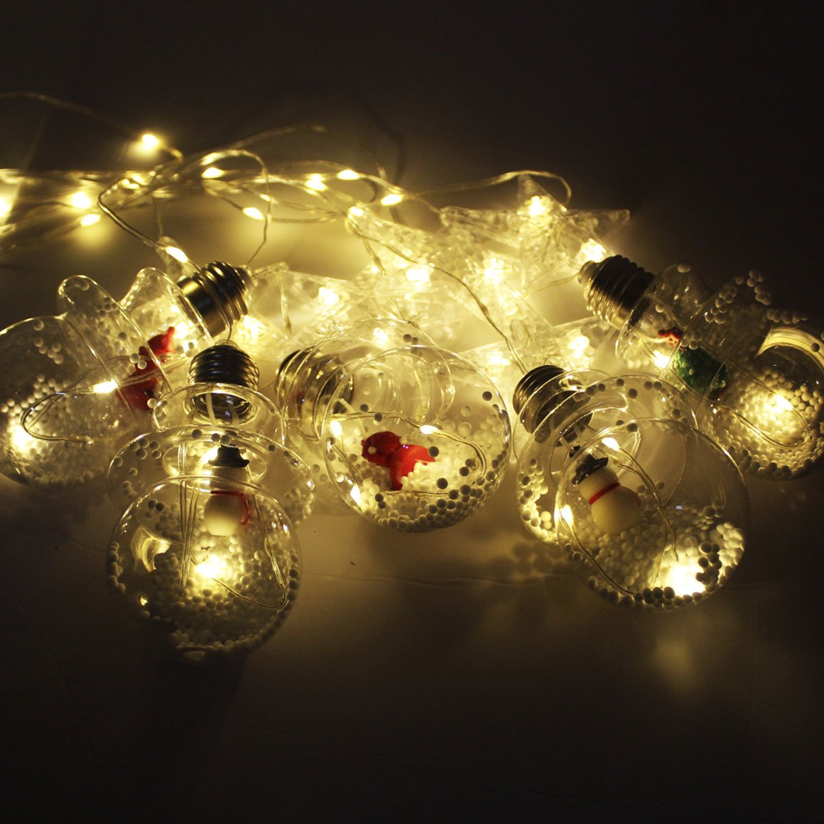 Varal Pisca Decoração Bolas E Estrelas Natal LEDs Amarelo 3m