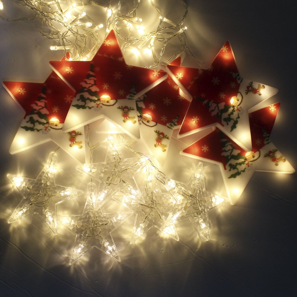 Varal Pisca LEDs Decoração Estrelas Natal Noel Amarelo De 3M