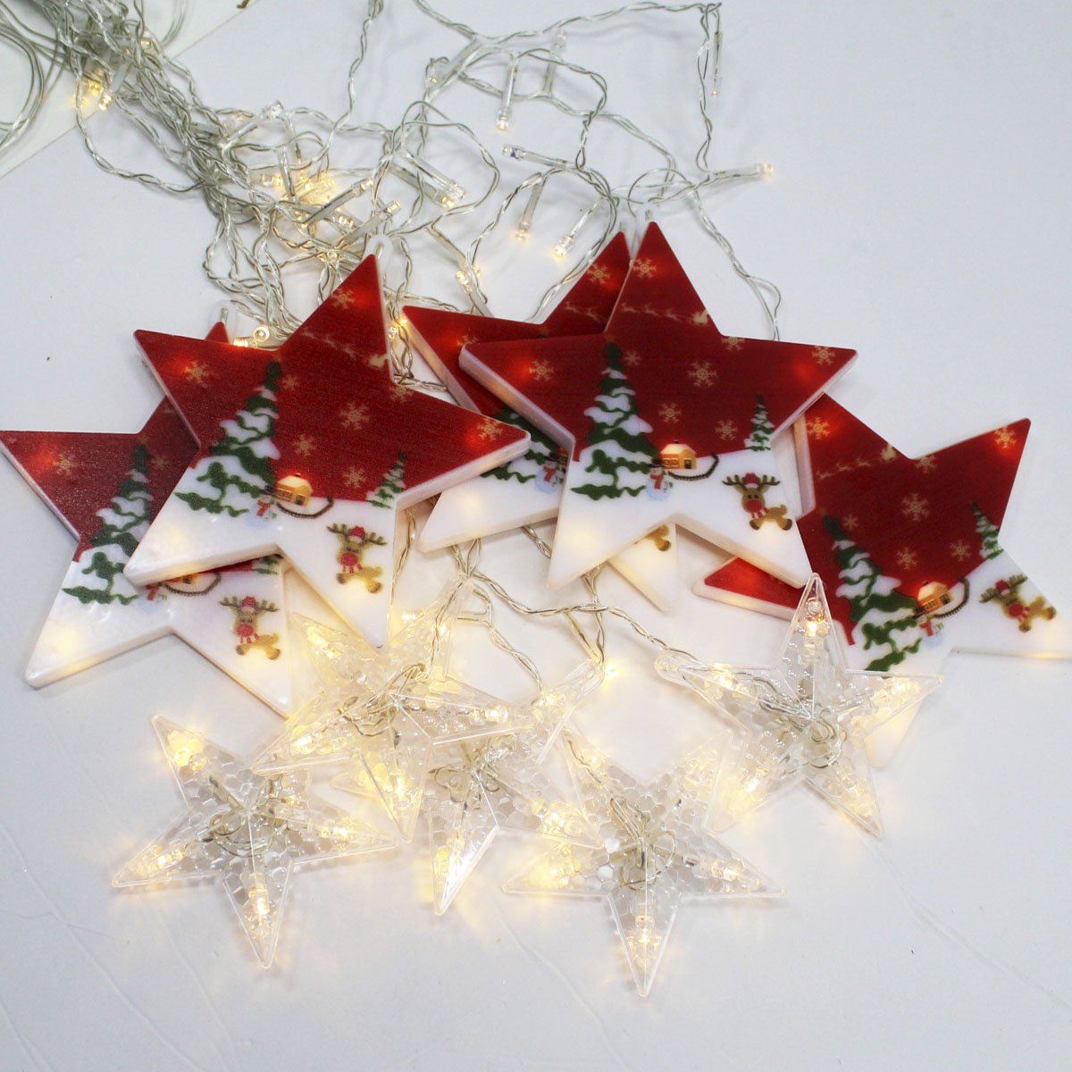 Varal Pisca LEDs Decoração Estrelas Natal Noel Amarelo De 3M
