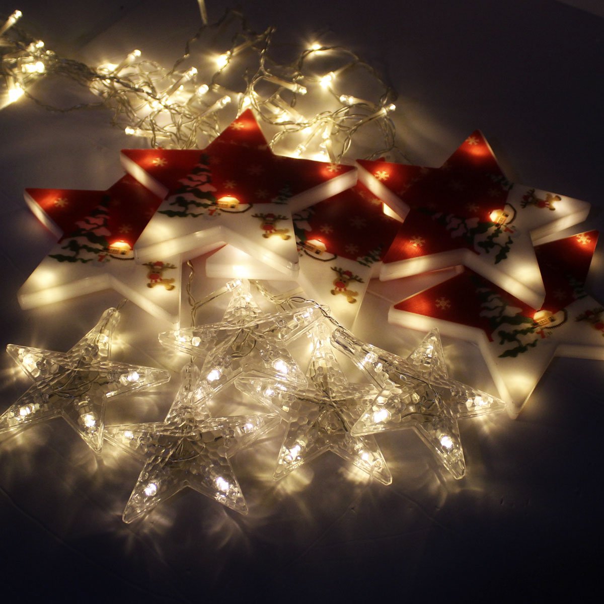 Varal Pisca LEDs Decoração Estrelas Natal Noel Amarelo De 3M