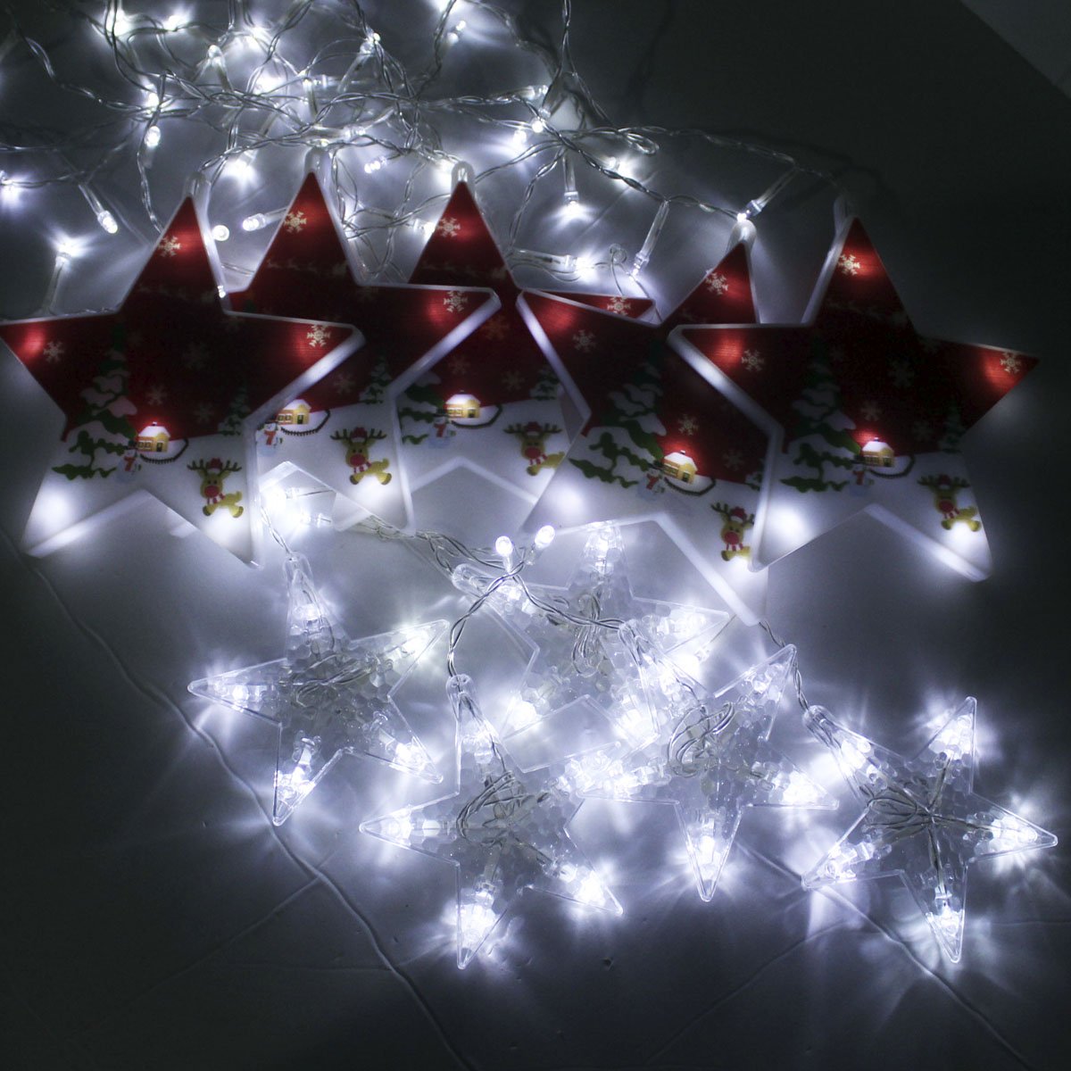 Varal Pisca LEDs Decoração Estrelas Natal Noel Branco De 3M