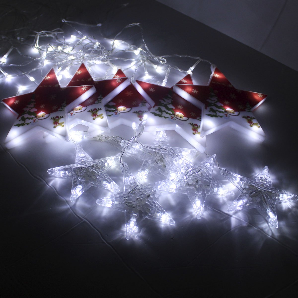 Varal Pisca LEDs Decoração Estrelas Natal Noel Branco De 3M